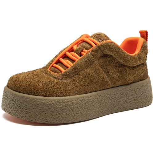 Mens Color Block Brown Spilt Cowhide Suede Orange Webbing Skate Shoes