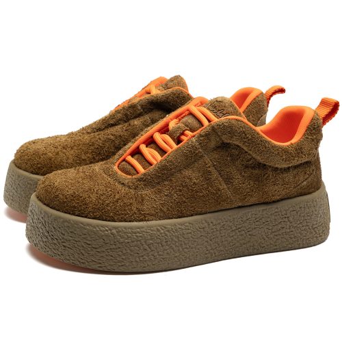 Alternative view of Mens Color Block Brown Spilt Cowhide Suede Orange Webbing Skate Shoes