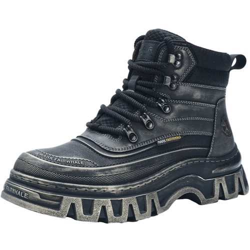 Mens Color Rubbing Vintage Waterproof Work Boots with Zigzag Serrated Texture