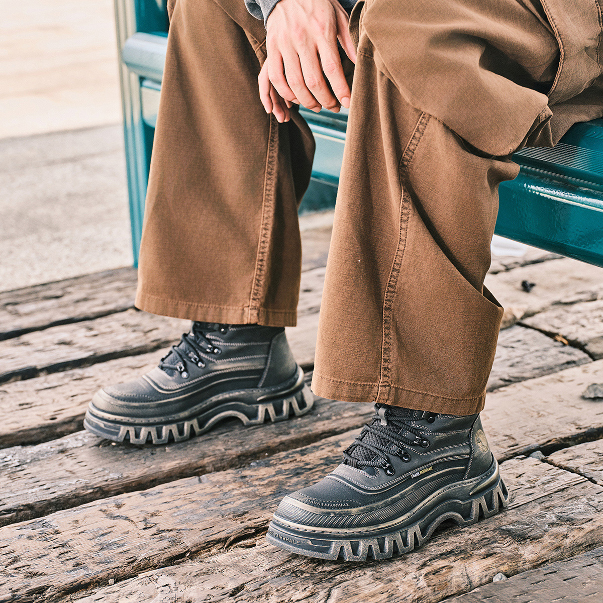 Mens Color Rubbing Vintage Waterproof Work Boots with Zigzag Serrated Texture - Image 5