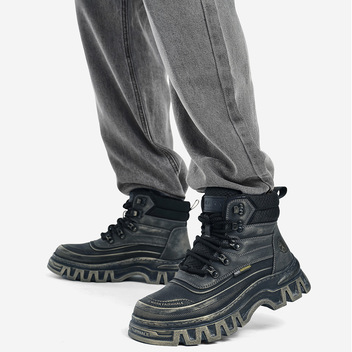 Mens Color Rubbing Vintage Waterproof Work Boots with Zigzag Serrated Texture - Image 2