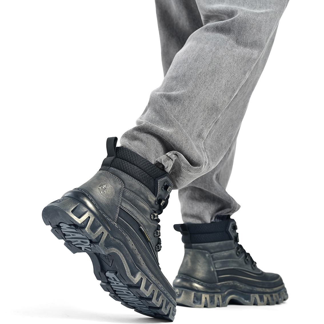 Mens Color Rubbing Vintage Waterproof Work Boots with Zigzag Serrated Texture - Image 4