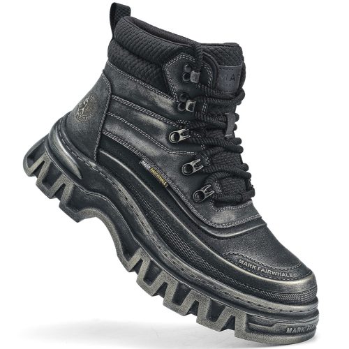 Alternative view of Mens Color Rubbing Vintage Waterproof Work Boots with Zigzag Serrated Texture