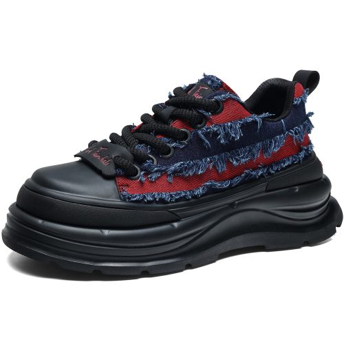 Mens Colorblock Frayed Denim Panels Platform Fashion Sneakers