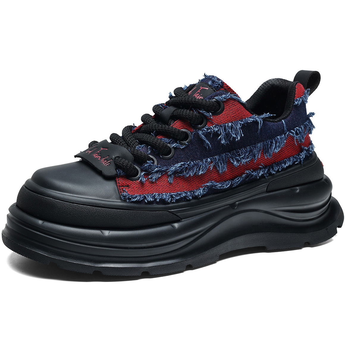 Mens Colorblock Frayed Denim Panels Platform Fashion Sneakers