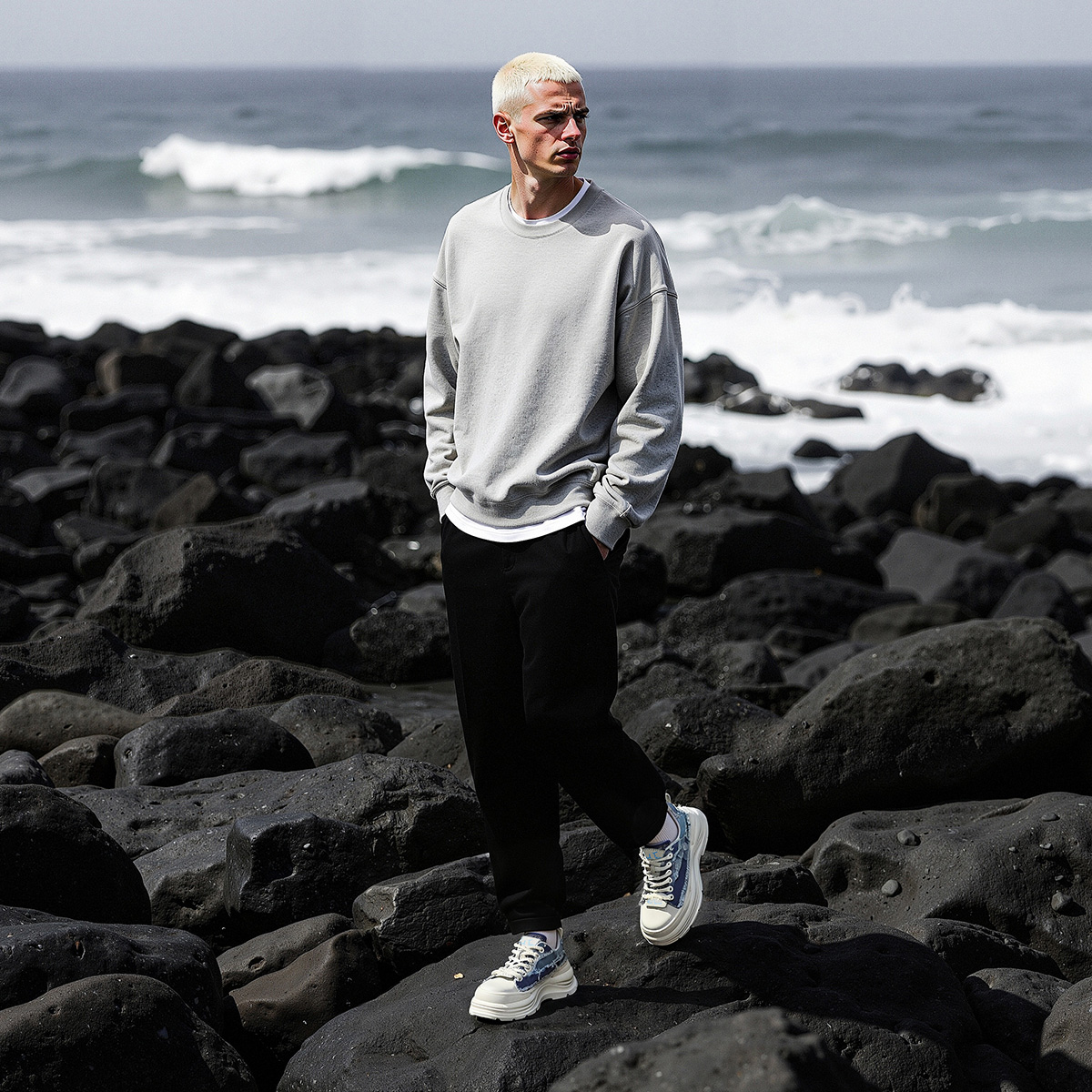 Mens Colorblock Frayed Denim Panels Platform Fashion Sneakers - Image 7