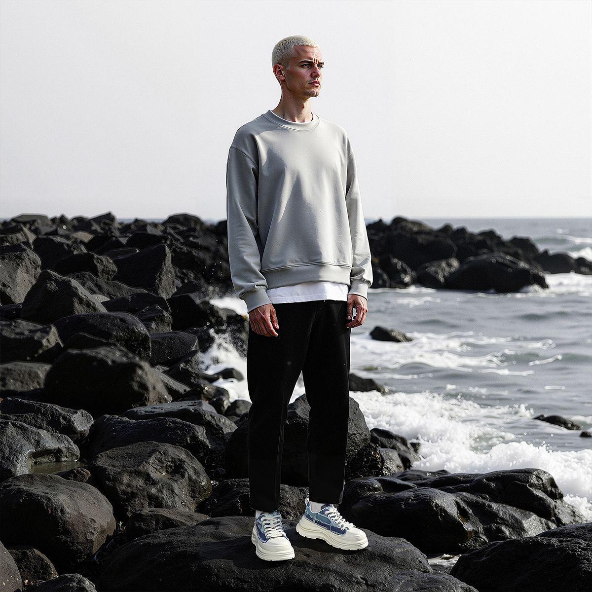 Mens Colorblock Frayed Denim Panels Platform Fashion Sneakers - Image 8