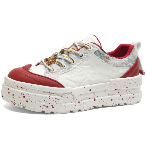 Mens Colorful Lace Frayed Embossed Sneakers with Festive Charms and Spray Painted Soles