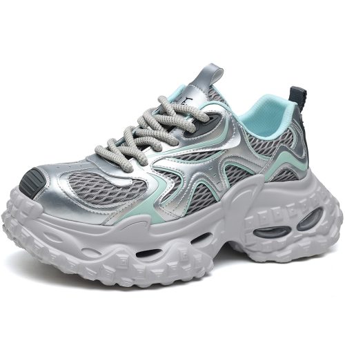 Mens Cool Silver Platform Sneakers Air Fashion Dad Shoes
