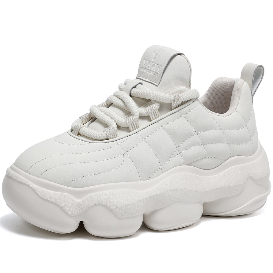 Mens Creamy White Rope Tie Dad Sneakers with Rounded Segmented Chunky Sole