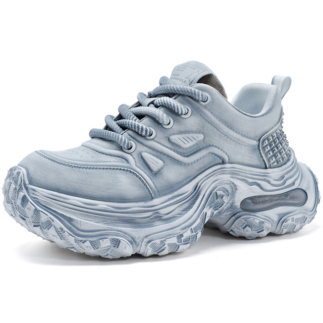 Mens Distressed Air Cushion Chunky Sneakers with Tire Sole and Textured Bump
