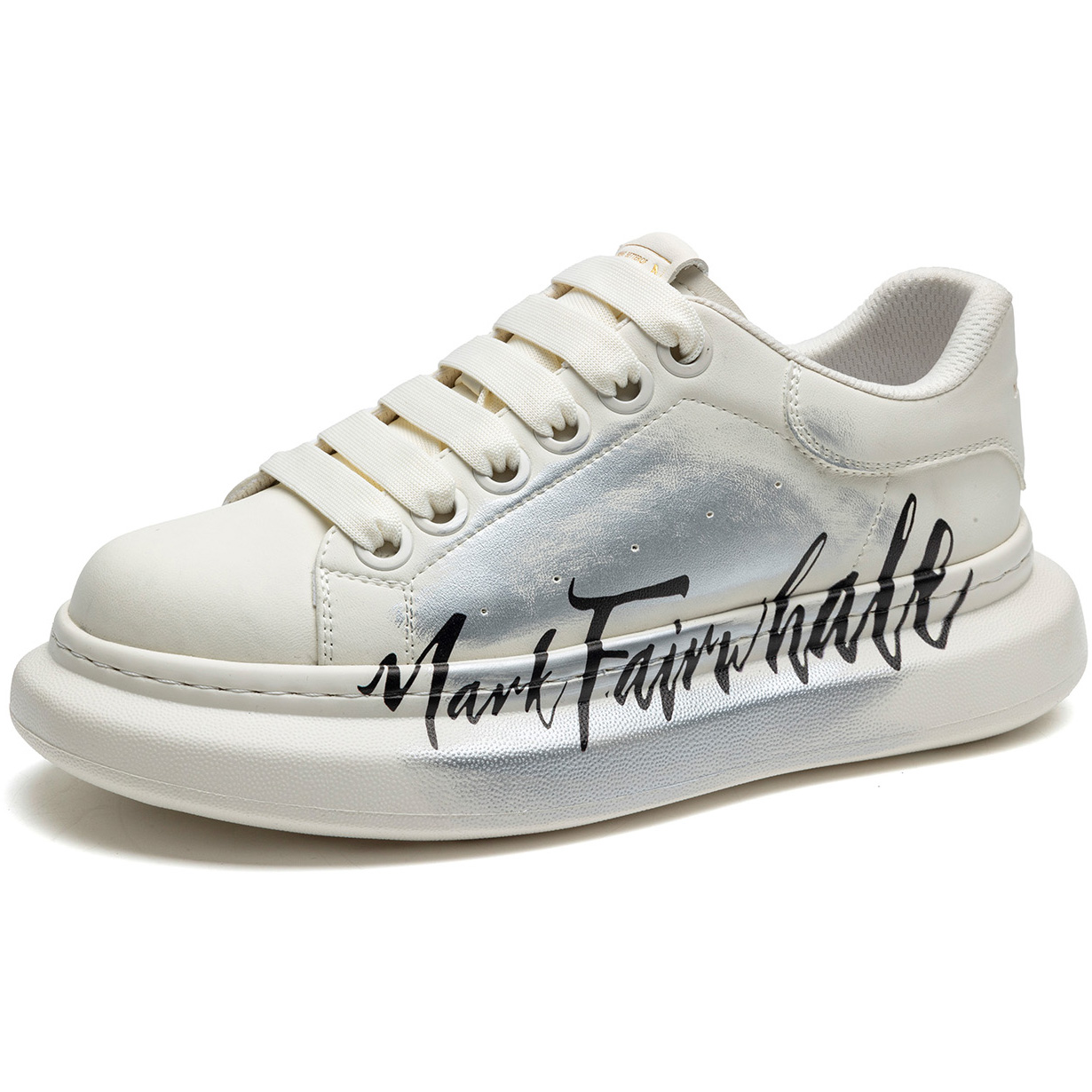 Mens Distressed Platform Skate Shoes with Graffiti Print