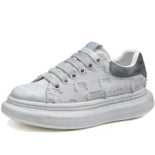 Mens Distressed Ripped Thick Sole Mesh Skate Shoes