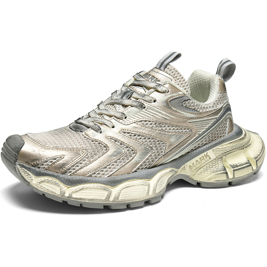 Mens Distressed Vintage Aged Stripes Chunky Sole Breathable Sneakers - Image 2