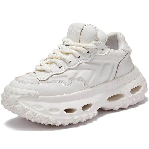 Mens Double Tongue Chunky Cutout Sole Leather Sneakers