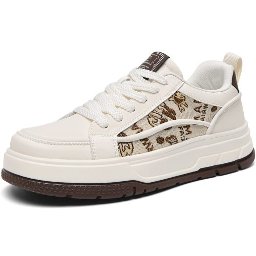 Mens Faux Leather Fabric Paneled Casual Skate Shoes with Patterns