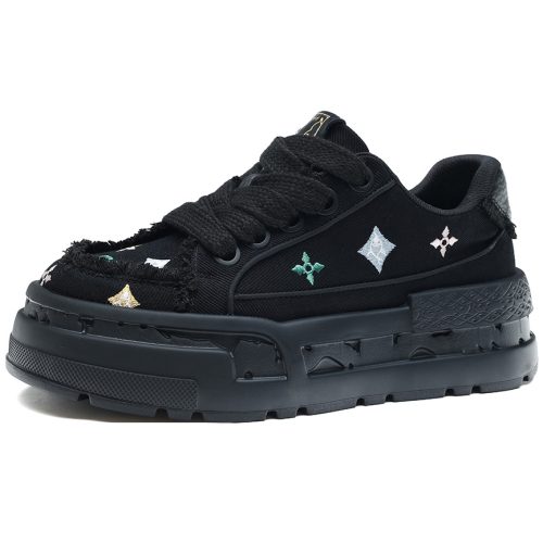 Mens Frayed Edge Colorful Embroidery Textured Platform Sole Sneakers