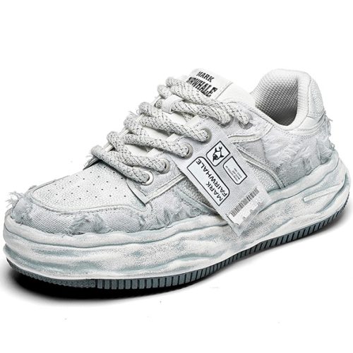 Mens Frayed Edge Skate Shoes with Chunky Laces and Dissolved Sole and Brand Ribbon