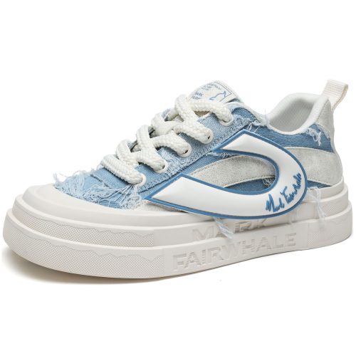 Mens Frayed Edge Skate Shoes with U Shaped Velcro Shoe Decorations