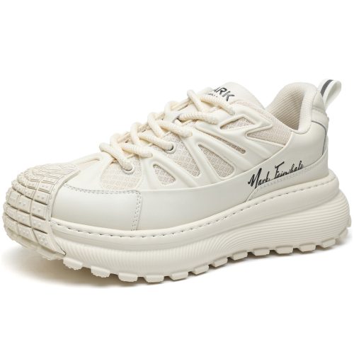 Mens Hollow Out Leather and Mesh Overlaying Casual Platform Sneakers with Lugged Sole