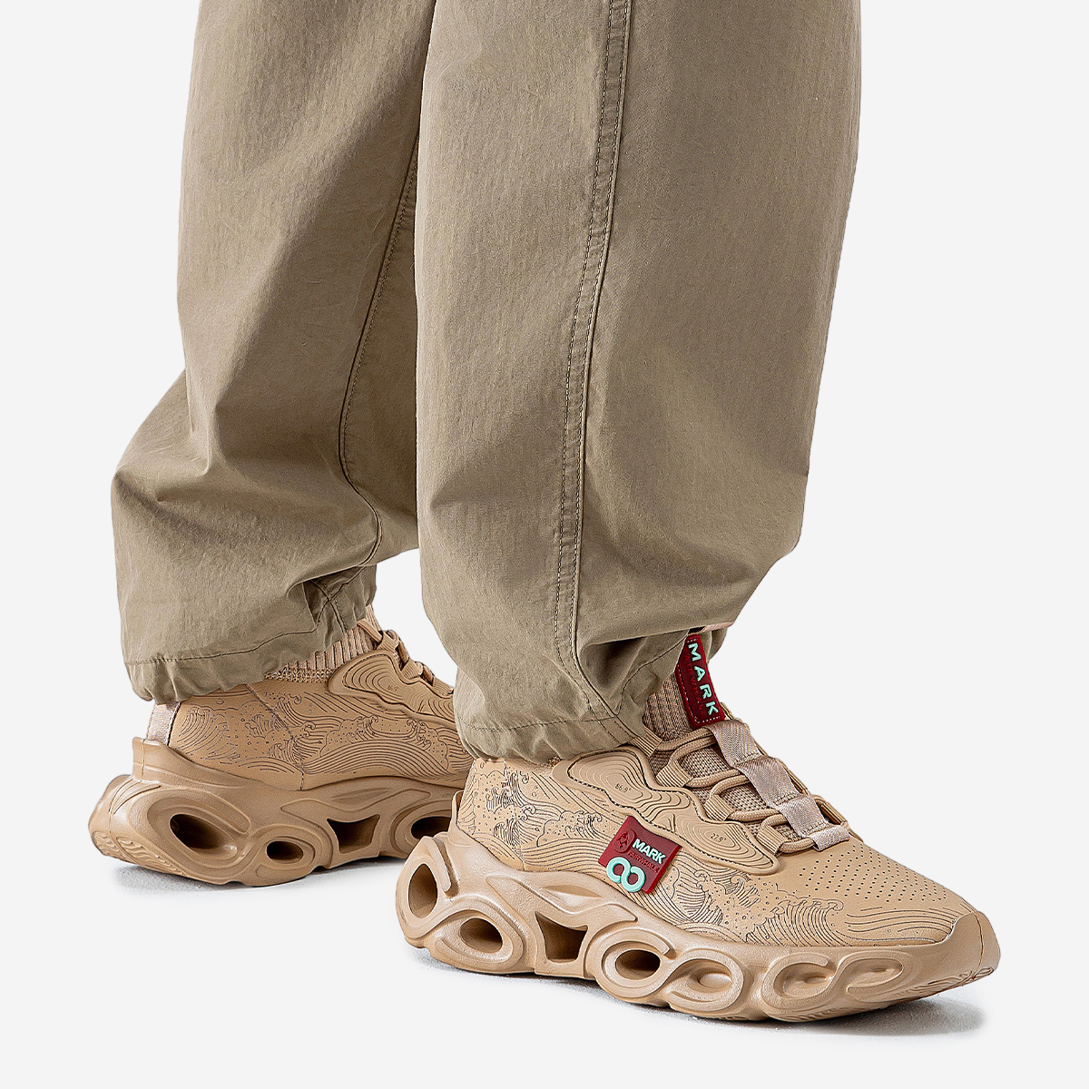 Mens Hollow Thick Sole Knit Collar Sneakers with Wave Texture - Image 2