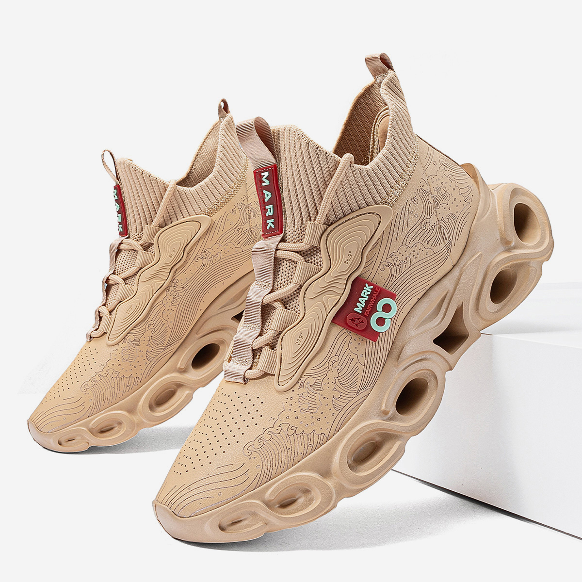 Mens Hollow Thick Sole Knit Collar Sneakers with Wave Texture - Image 4