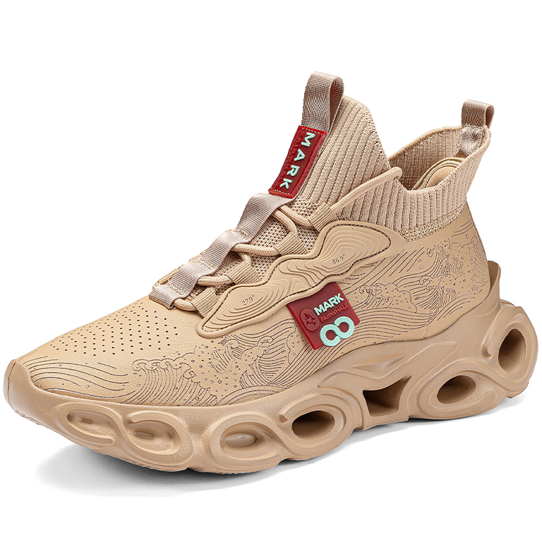 Mens Hollow Thick Sole Knit Collar Sneakers with Wave Texture