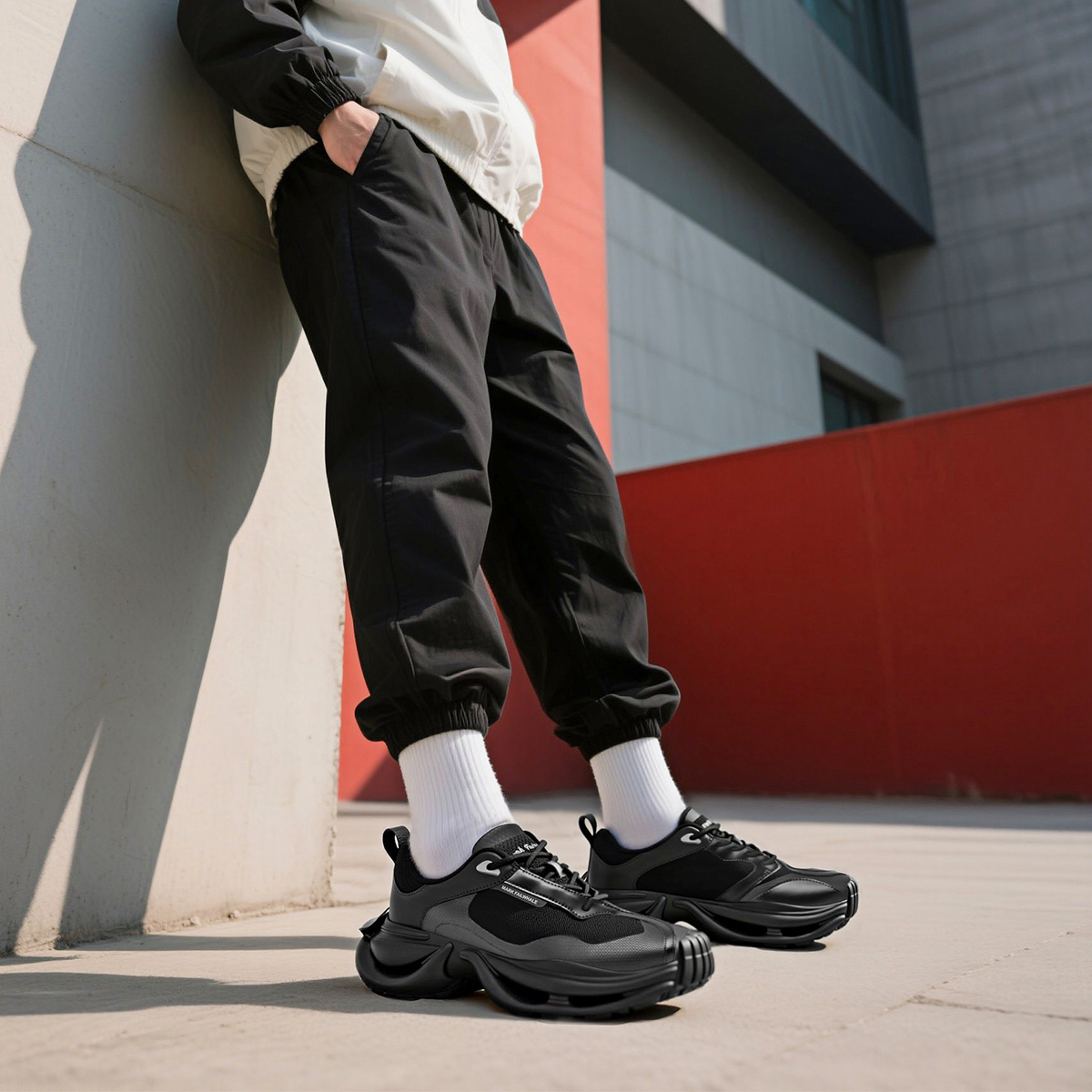 Mens Irregularly Spliced Mesh Sneakers with Chunky Cutout Sole - Image 12