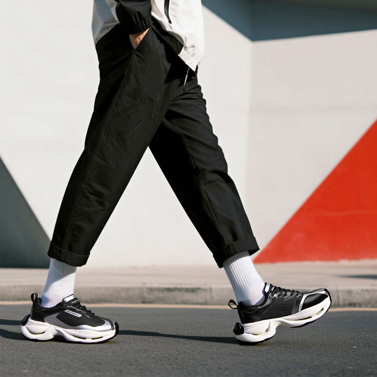 Mens Irregularly Spliced Mesh Sneakers with Chunky Cutout Sole - Image 11