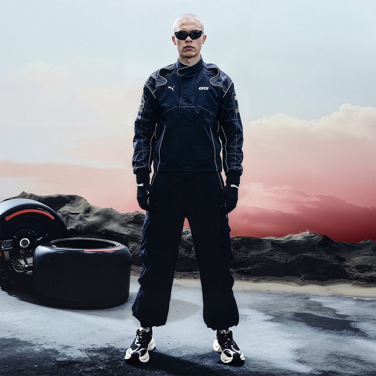 Mens Irregularly Spliced Mesh Sneakers with Chunky Cutout Sole - Image 10