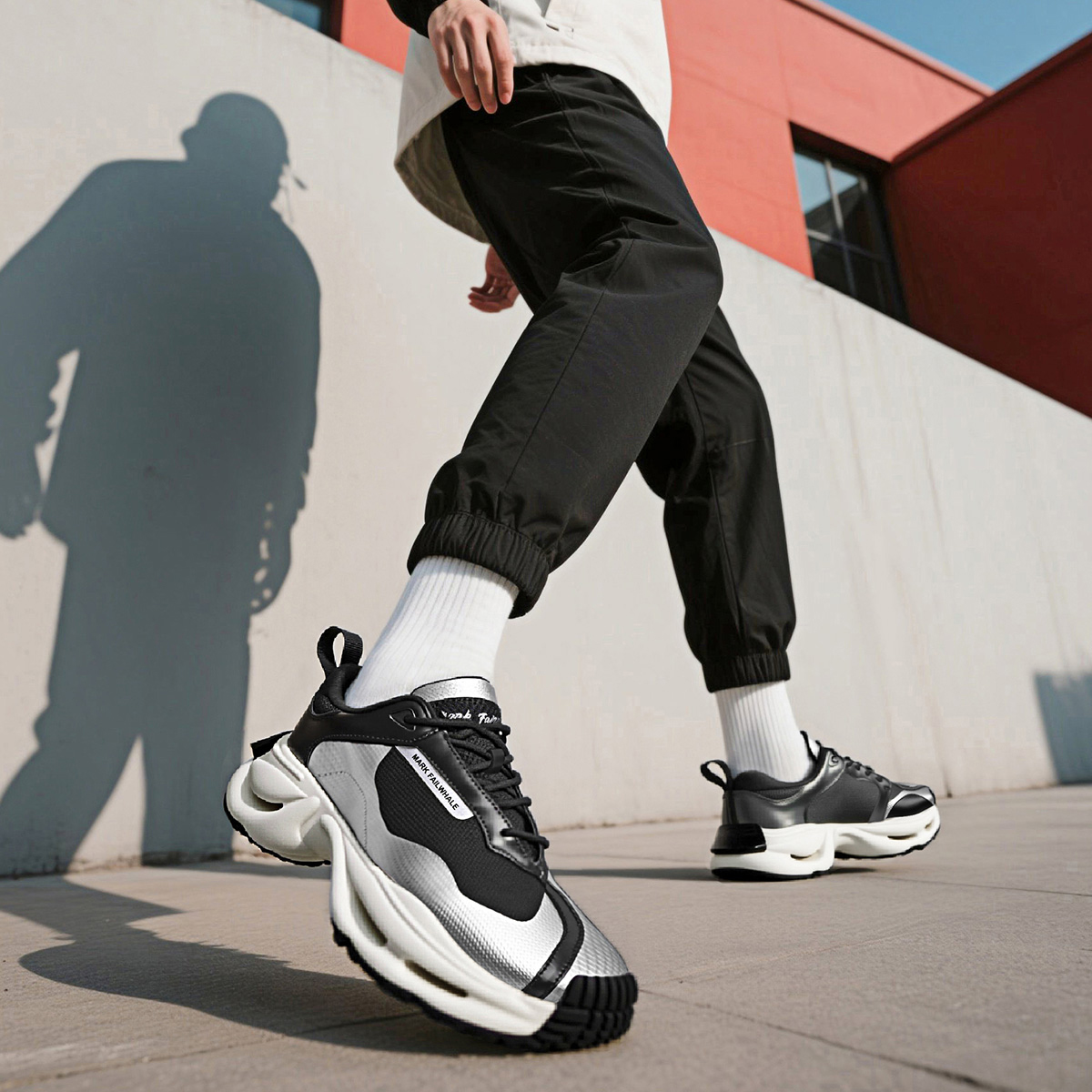 Mens Irregularly Spliced Mesh Sneakers with Chunky Cutout Sole - Image 8