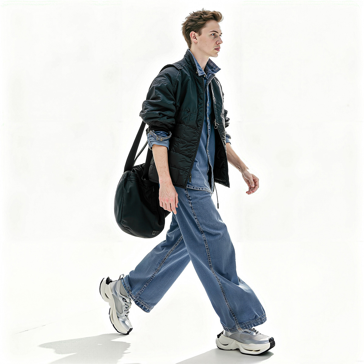 Mens Irregularly Spliced Mesh Sneakers with Chunky Cutout Sole - Image 5