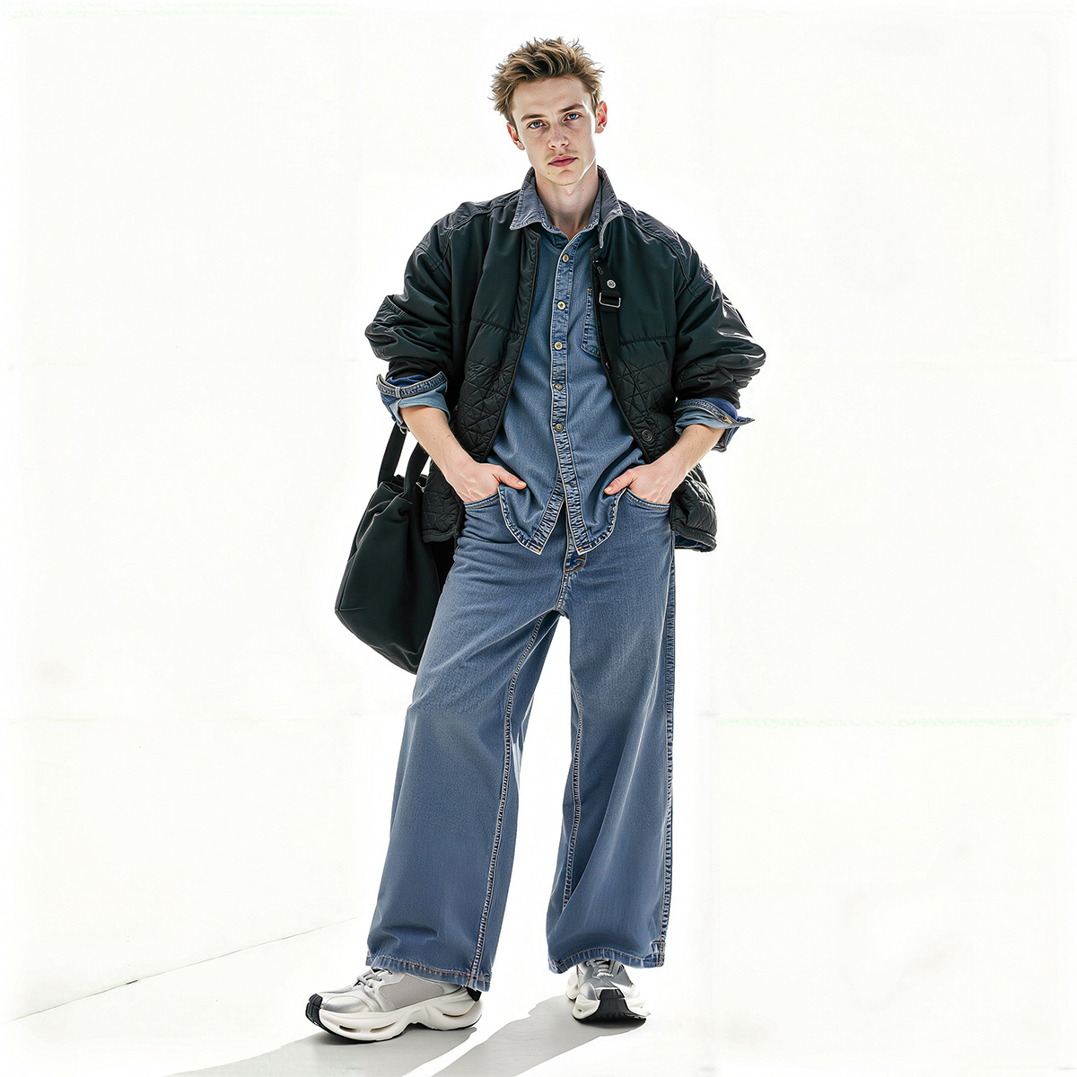 Mens Irregularly Spliced Mesh Sneakers with Chunky Cutout Sole - Image 6