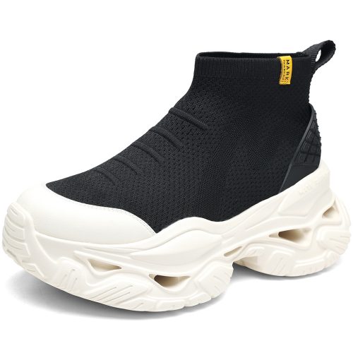 Mens Knit Sock Style High Top Dad Sneakers with Chunky Hollow Out Sole