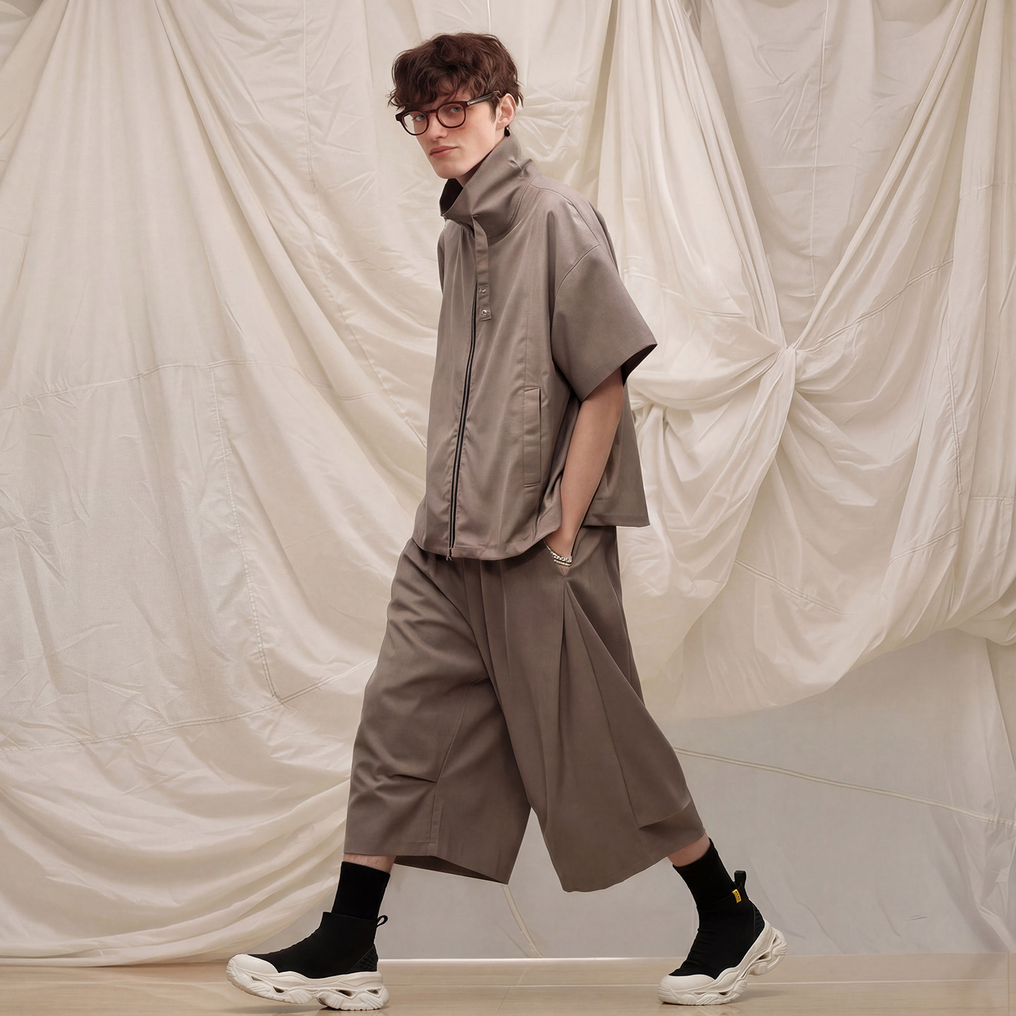 Mens Knit Sock Style High Top Dad Sneakers with Chunky Hollow Out Sole - Image 3