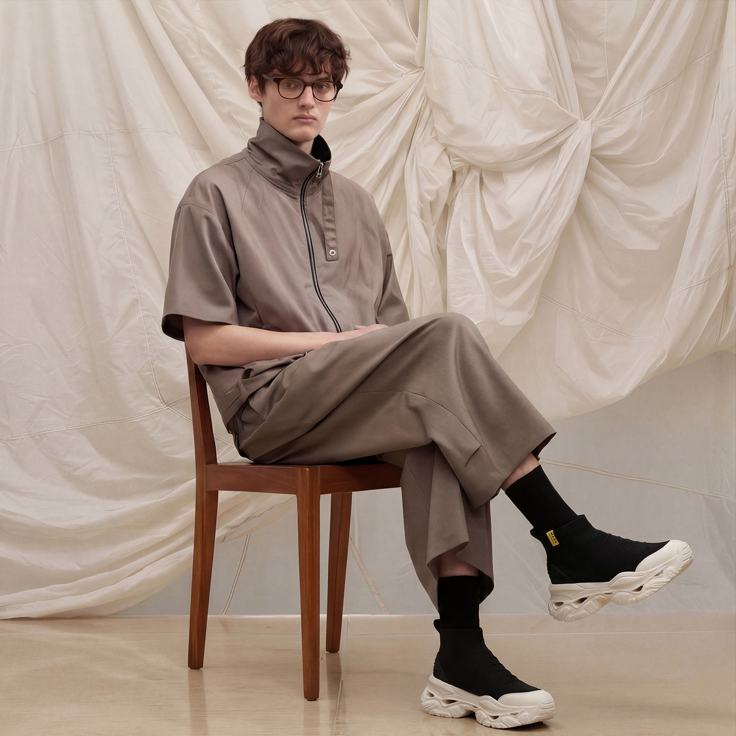 Mens Knit Sock Style High Top Dad Sneakers with Chunky Hollow Out Sole - Image 2