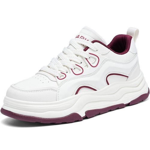 Mens Lace Up Leather Platform Skate Shoes with Contrast Curved Contour Stitching