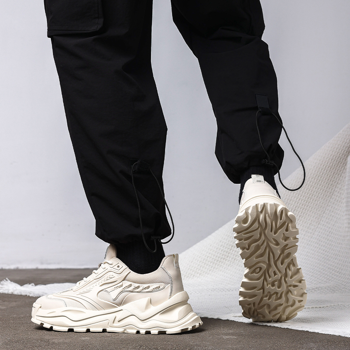 Mens Lace Up Mesh Wave Sole Chunky Platform Dad Sneakers - Image 4