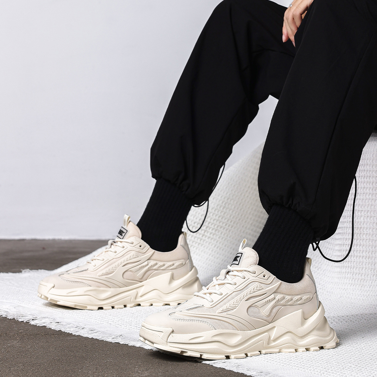 Mens Lace Up Mesh Wave Sole Chunky Platform Dad Sneakers - Image 3