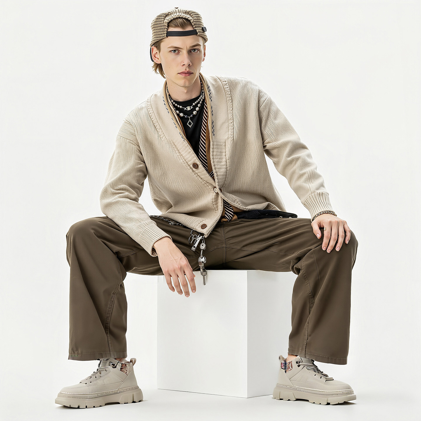 Mens Lace Up Platform Sneakers with Embroidery on the Collar - Image 6