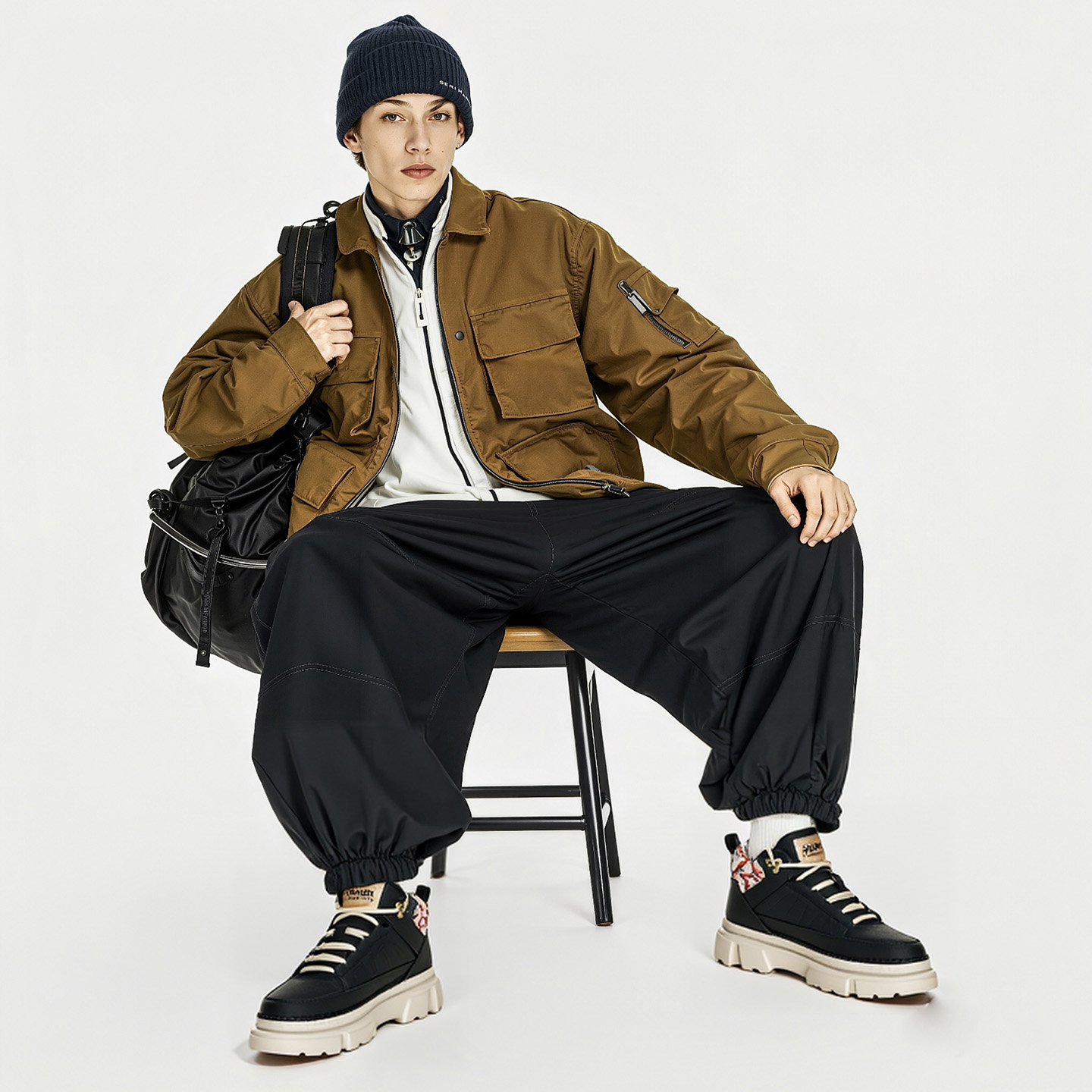 Mens Lace Up Platform Sneakers with Embroidery on the Collar - Image 3