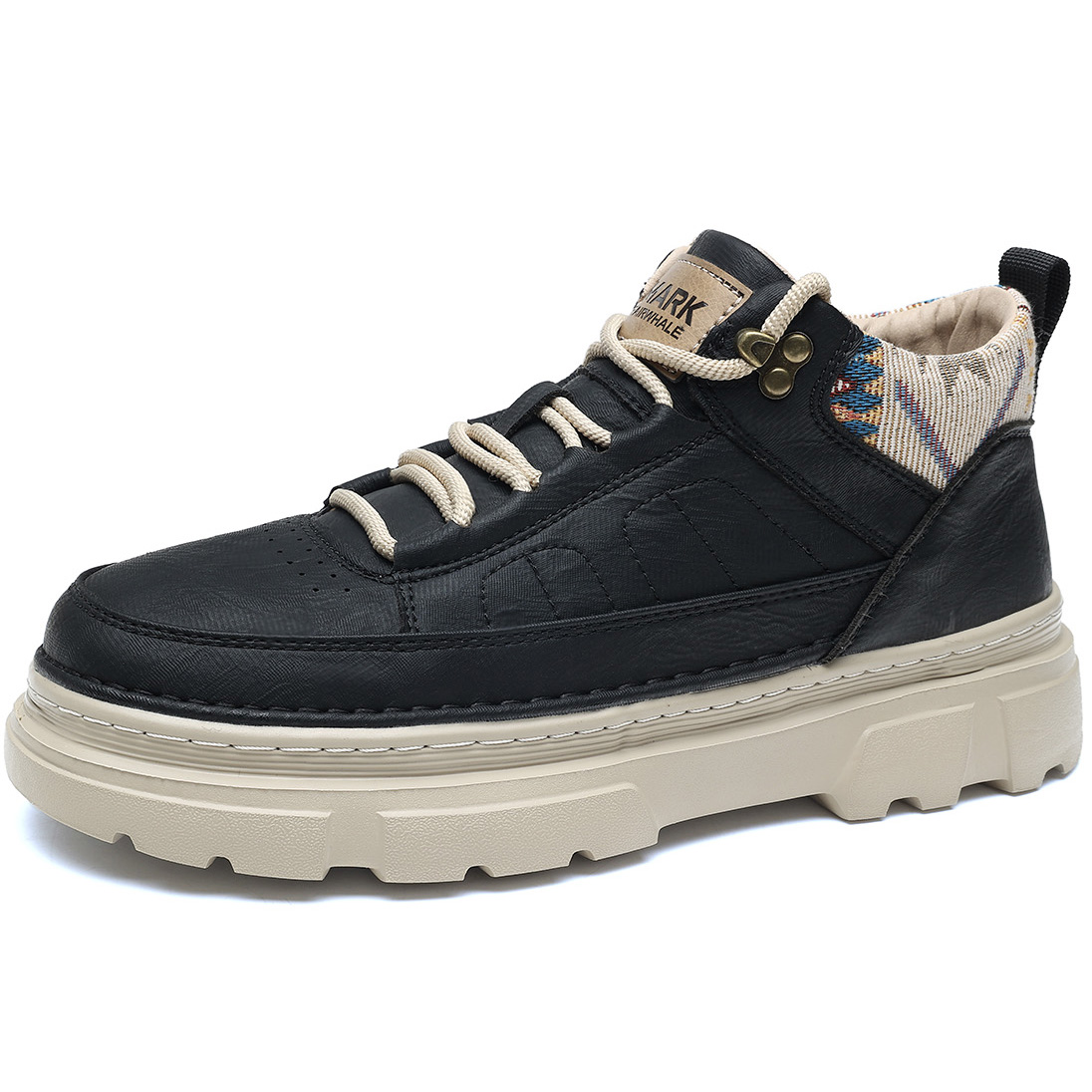Mens Lace Up Platform Sneakers with Embroidery on the Collar