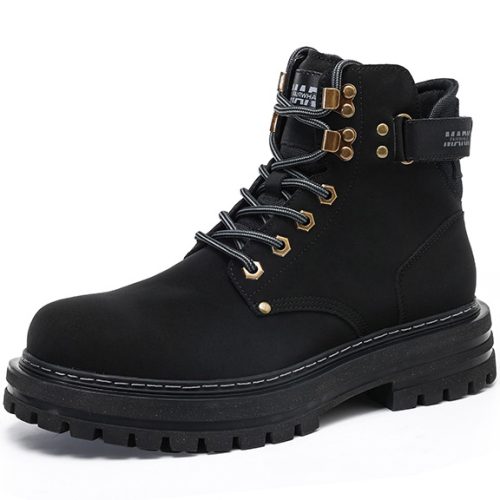 Mens Lace Up Work Boots with Back Ankle Strap Velcro