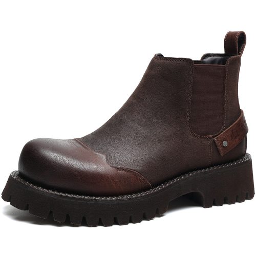 Mens Leather Block Chelsea Boots with Rivet Accent and Pull Tab