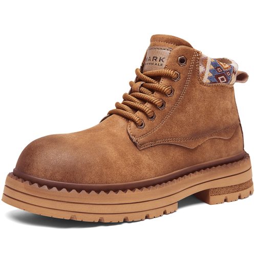 Mens Leather Platform Ankle Boots with Ethnic Embroidered Shoe Collar