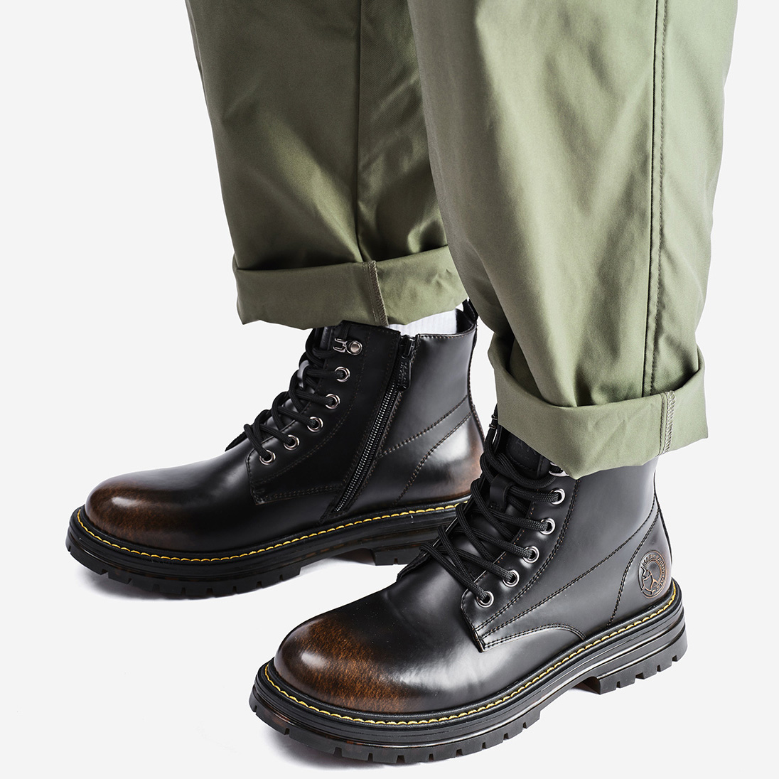 Mens Black Waterproof Jadon Leather Platform Lace Up Doc Martens Boots - Image 3