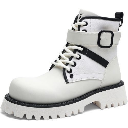 Mens Lugged Outsole Buckle Strap Chunky Boots with Side Zipper