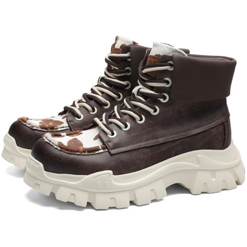 Alternative view of Mens Lugged Outsole Nubuck Texture Elevator Boots with Cow Print Calf Hair