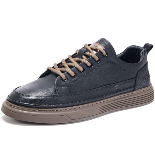 Mens Minimalist British Style Leather Low Top Casual Skate Shoes
