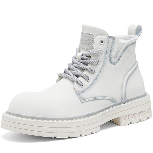 Mens Minimalist White Doc Marten Boots with Textured Ribbed Sole